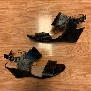Women’s Black Laser Cut Lace Detail Wedges